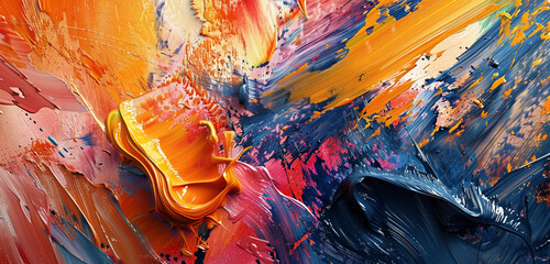 Bold strokes of paint collide, creating a dynamic clash of colors and textures.