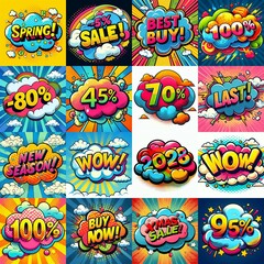 Sale stickers pop art style. AI generated illustration