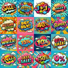 Sale stickers pop art style. AI generated illustration