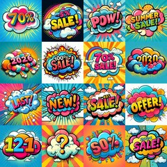 Sale stickers pop art style. AI generated illustration