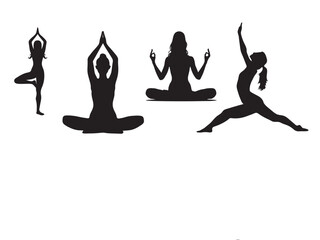 Yoga poses silhouettes isolated on white background. Vector illustration.