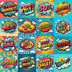 Sale stickers pop art style. AI generated illustration