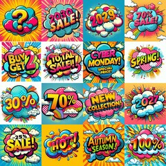 Sale stickers pop art style. AI generated illustration