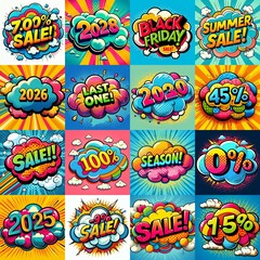 Sale stickers pop art style. AI generated illustration