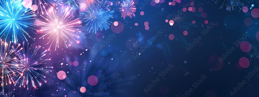 Poster vibrant abstract firework background with ample copyspace, showcasing a festive explosion of colors 