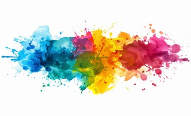 Bright rainbow colors splattered across a pristine white background, creating a vibrant and dynamic visual contrast
