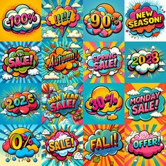 Sale stickers pop art style. AI generated illustration