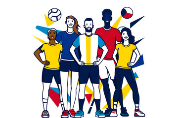 A team of athletes from different sports and races. Illustration on a white background. - 767299242