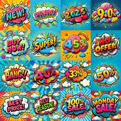 Sale stickers pop art style. AI generated illustration