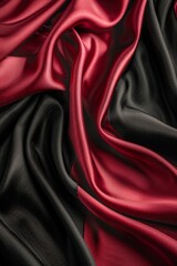 Obraz premium Close Up of Black and Red Silky Satin Fabric. Generative AI