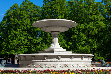 ancient fountain in the park. architecture. park Warsaw Łazienki Królewskie