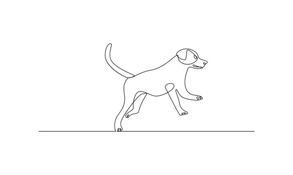 Vector continuous one simple single abstract line drawing of dog pet animal isolated on a white background