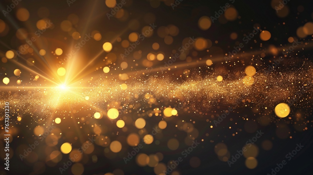 Poster abstract background with lens flare and light flare, featuring golden yellow bokeh and defocused gle