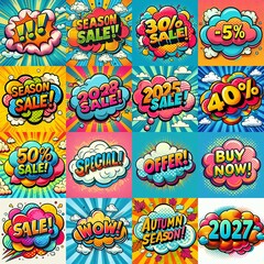 Sale stickers pop art style. AI generated illustration
