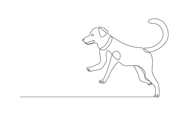 Vector continuous one simple single abstract line drawing of dog pet animal isolated on a white background