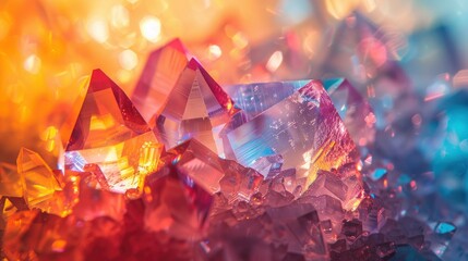 A vibrant, macro photograph of a crystal, showcasing its facets and the way it diffracts light - obrazy, fototapety, plakaty