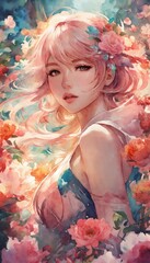 Whimsical Anime Art Abstract Watercolor Depiction of a Magical Girl .Generative AI