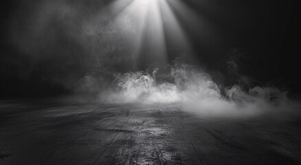 Abstract empty dark background with smoke and fog in the middle of concrete floor