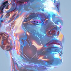 Picture a character with holographic hair and translucent skin tapping into the collective wisdom of virtual mentors and guides. They seek advice and guidance from digital avatars and expert systems - obrazy, fototapety, plakaty