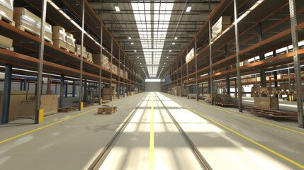 Warehouse layout with free aisles designed to facilitate access to stored goods
