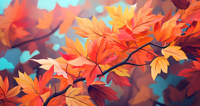 abstract  beautiful fall foliage Autumn color banner blue background