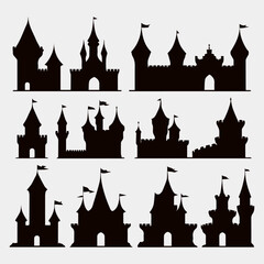 castle turret silhouette collection - obrazy, fototapety, plakaty