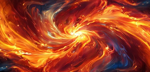 Dynamic swirls of fiery hues intertwining in a mesmerizing dance, creating a captivating visual display. [Copy space on blank labels word.]