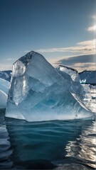 Ice chunks breaking off from icebergs in warmer waters