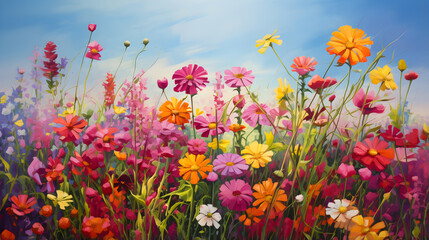 Obraz na płótnie Canvas Vibrant Canvas of Radiant Petals: A Stunner Display of Bright, Colorful Flowers in Full Bloom