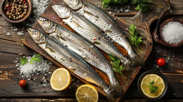 This is an image of whole herring, either fresh or salted, which can be cooked and eaten on a table.