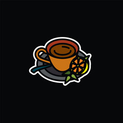 Original vector illustration. The icon of hot tea in a cup with lemon and mint.