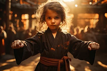 Fotobehang 8 -year -old child practicing Kung Fu in local dojo., generative IA © JONATAS