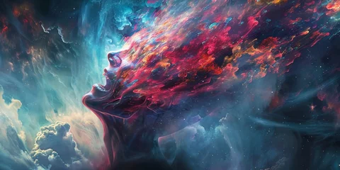 Fotobehang Boundless Imagination  Human Form with Nebula Exploding from Mind © ParinApril