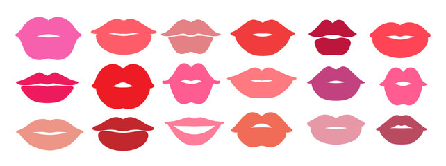 Vector illustration set of pink and red lips isolated doodles