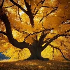 Autumn Scene: Vibrant Yellow Trees in Full Glory