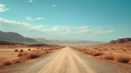 Deserted ancient ruins on a lonely desert road - obrazy, fototapety, plakaty