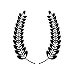 Laurel wreath victory icon set, circular laurel foliates, black silhouette, oak and wheat wreaths achievement, award, nobility, heraldry. Emblem floral Greek branch flat style vector illustration.