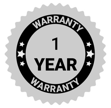 1 Year Warranty Silver Badge with Stars and Black Circular Border for Product Quality Guarantee