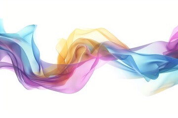 Ribbon in Motion: Multicolored Semitransparent Streamer Drifting over White Background - obrazy, fototapety, plakaty