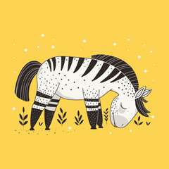 Kid's vector illustration, with a cute grazing horse