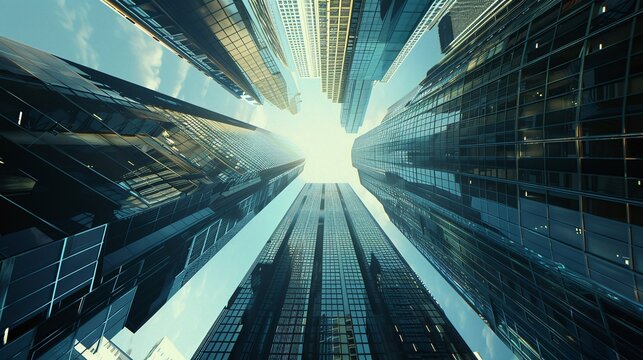 international corporations and banks in skyscrapers of modern city, office buildings and urban development, highrise towers and financial architecture