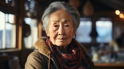 North Korean Elderly Woman with Distinct Facial Features