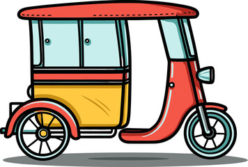Vector Graphic of Rikshaw Driver in Busy Street Scene
