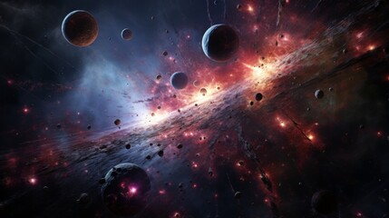 Gamma Ray Burst Destroys Planet in Solar System: 'Dark Synth' Impact - obrazy, fototapety, plakaty