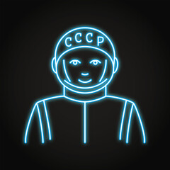 Soviet astronaut neon line icon