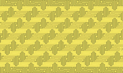 Yellow geometric background of checkered patterns with elegant striped elements. Endless flat vector design.