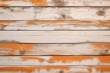 Naklejka premium White and orange and brown old used weathered wood wall wooden plank board texture background with grains and structures