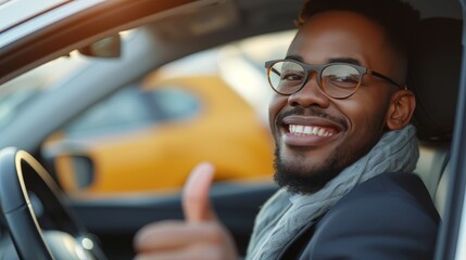 Successful African American Businessman Smiling in Luxury Car