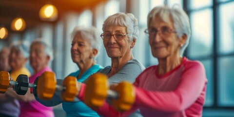 Elderly People Engaged in Fitness Activities at Gym: A Joyful Scene