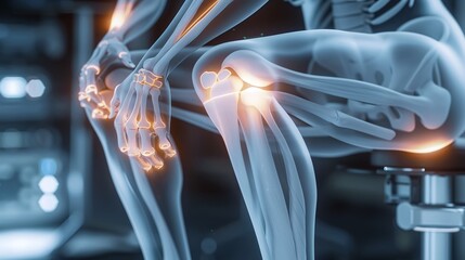 person suffering from knee pain and arthritis using muscle massage therapy to ease joint stiffness and recover from leg injury